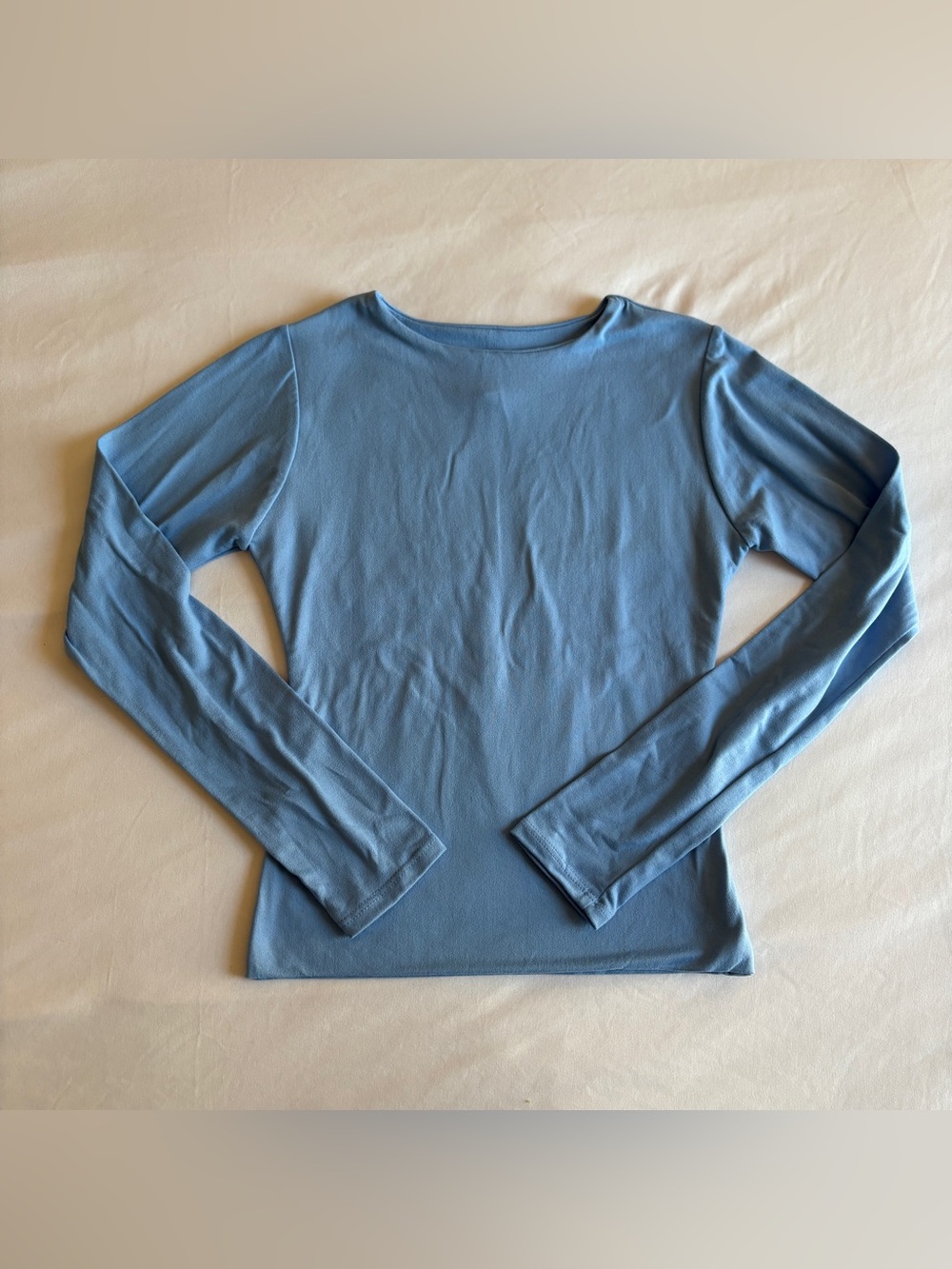 Jova Sky Blue Buttery Soft Double Layered Crewneck Long Sleeve Top Basics